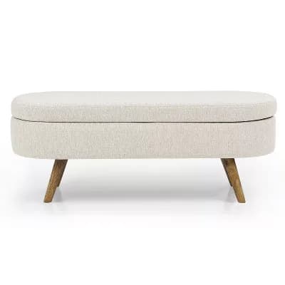 Oval Storage Ottoman with Solid Rubber Wood Legs, Multi-Use as a Footrest, Beige