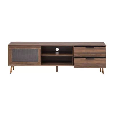 Large TV Stand with Sliding Glass Doors and Drawers, Living Room Media Console