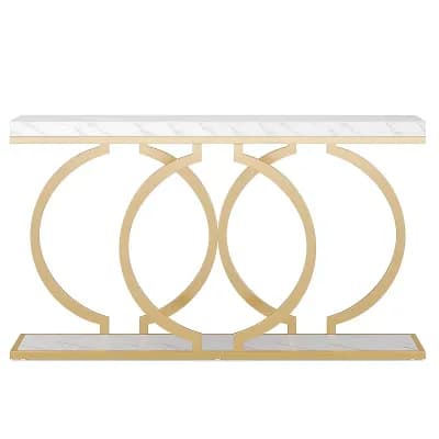 Modern Glam Console Table, Faux Marble Top with O-Shaped Base Entryway Table