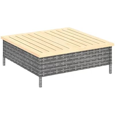 Outdoor Patio End Table with Fir Wood Top, PE Rattan Side Table - Grey or Natural
