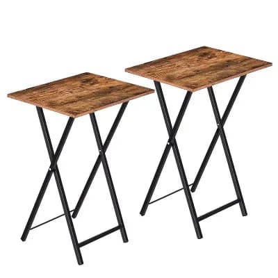 Set of 2 Folding TV Tray Tables, Wood Look Snack Tables with Metal Frame for Living Room or Sofa Use