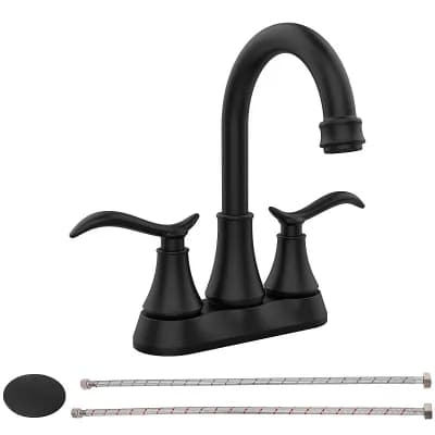 Two-Handle Deck-Mount Bathroom Sink Faucet with Quick-Connect Hoses
