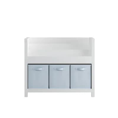 Kids' Bookshelf with 3 tier Front Storage Space, 3 Fabric Storage Bins Included, White