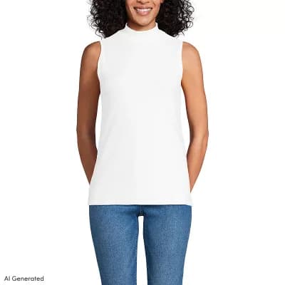 Women's Lands' End Sleeveless Polished Mock Neck Top