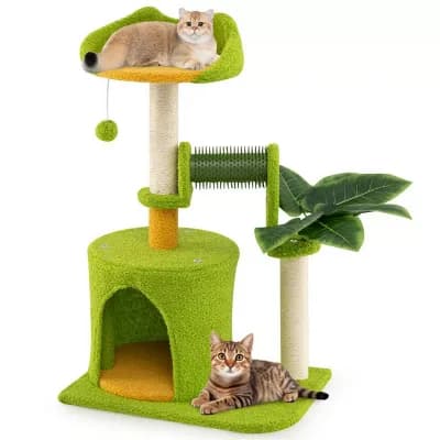 Palm Tree Cat Tower with Self-Groomer, Scratching Posts
