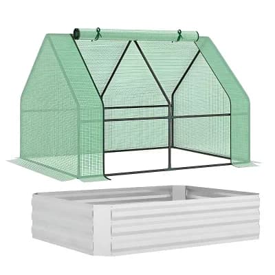 Backyard Raised Planter Box with Greenhouse Cover for Vegetables and Herbs