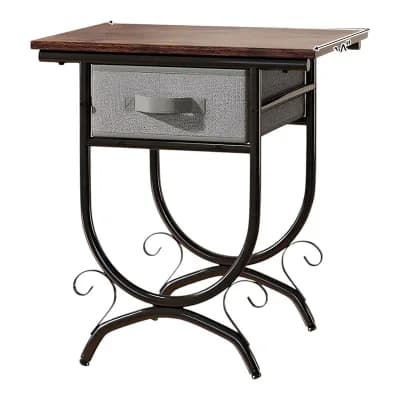 Living Room Side Table with Storage Drawer, Metal Frame, and Rustic Design - Black and Grey