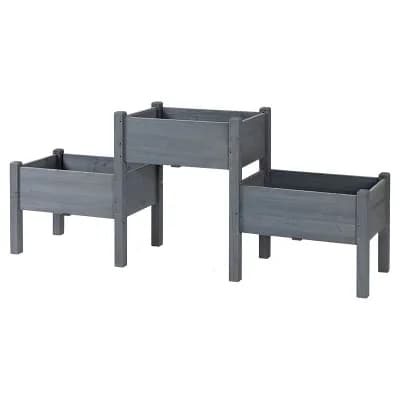 3 tier Wooden Plant Stand with Drainage Holes for Indoor or Outdoor Use - Grey