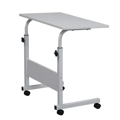 Adjustable Height Side Table with Steel Frame, White Nightstand for Bedroom