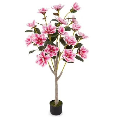 Artificial Magnolia Tree with Flowers in Pot Faux Plant for Living Room Décor