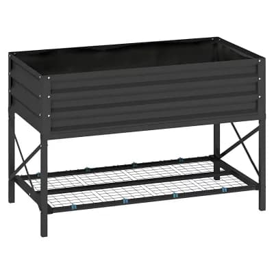 Elevated Galvanized Steel Raised Garden Bed with Storage Shelf for Patio or Balcony