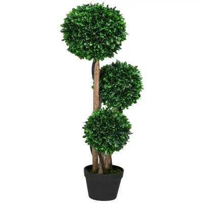 Artificial Boxwood Topiary Plant with Three Ball Bushes and Pot for Indoor Outdoor