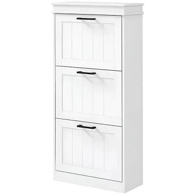 Entryway Shoe Organizer Cabinet with 3 Tilt-Out Drawers and Compact Design - White