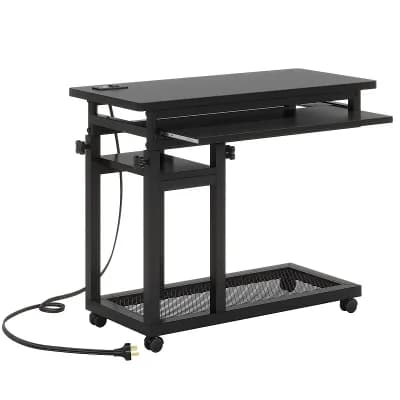Adjustable Rolling Desk with USB and Outlet for Home or Office