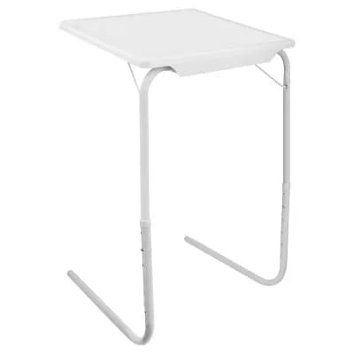 Adjustable Overbed Laptop Table with Tilt Top, Rolling Bed Desk for Couch - White