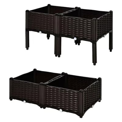 Compact Elevated Planter Polypropylene with Water-Level Plug for Small Gardens - Brown