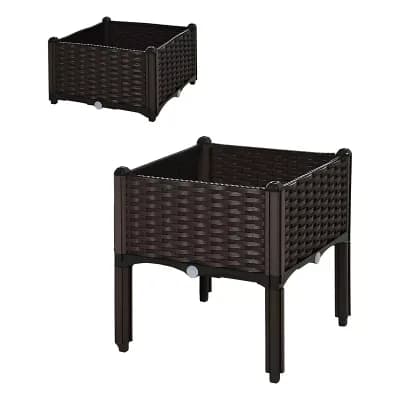 Compact Elevated Planter Polypropylene with Water-Level Plug for Small Gardens - Grey