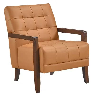 Lenie Accent Armchair, Button Tufted Leather, Wood