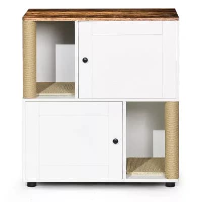 IFMALL Double Cat Litter Box Enclosure Furniture Cabinet with Shelving Space
