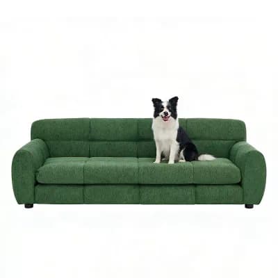 Elevated Linen Dog Sofa with Armrest and Backrest for Large Dogs