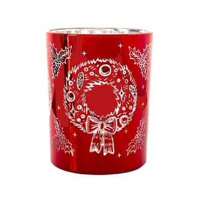 Red Wreath Small Votive Candle Holder