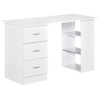 Desk with 3 Drawers and Shelves, 47-Inch Modern Home Office or Dorm Desk - White