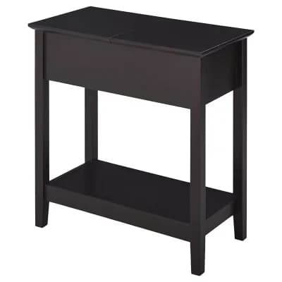End Table with Cabinet and Shelf, Retro Side Table for Small Spaces - Dark Coffee
