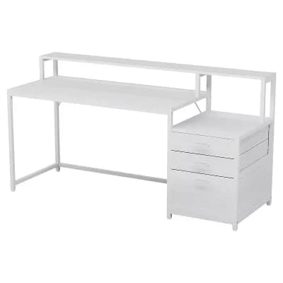 Ergonomic Computer Desk with Monitor Stand, File Cabinet, and Two-Tier Workspace