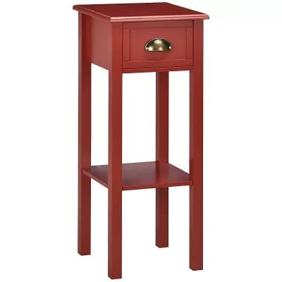 Narrow Nightstand with Drawer and Shelf, Slim Bedside Table for Small Spaces - Red