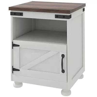Modern Farmhouse Side Table with Storage Cabinet for Living Room or Bedroom