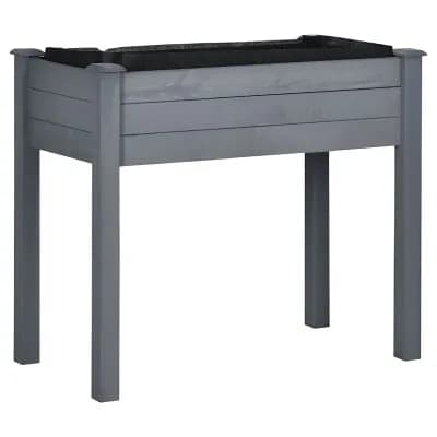Raised Garden Bed with Legs Dark Grey Fir Wood Self-Draining Planter for Herbs or Flowers