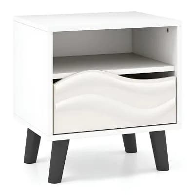 Modern Bedside Table with Drawer, Open Shelf, and Spacious Top for Lamp or Books - White