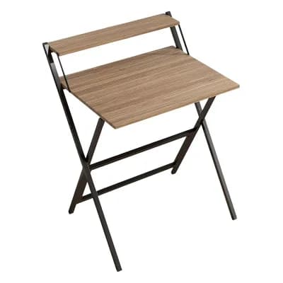 Folding Computer Desk for Small Spaces with Shelf, Compact Home Office and Study Desk - Walnut