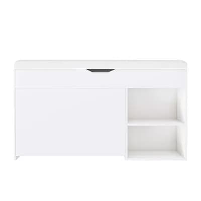 White Bench with Shoe Cabinet, 3 Adjustable Flip-Top Drawers and Concealed Cabinet
