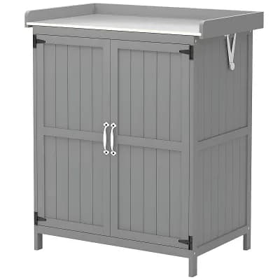 Outdoor Fir Wood Storage Cabinet with Hinged Roof and Double Doors