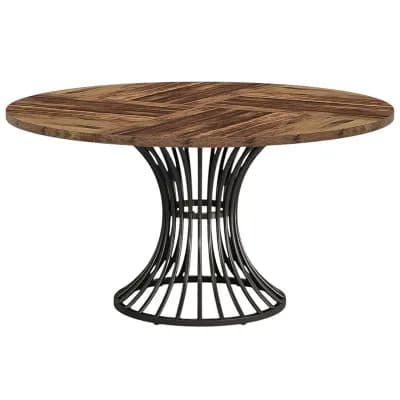 Round Conference Table for 4-6 with Metal Base and Wood Grain Top