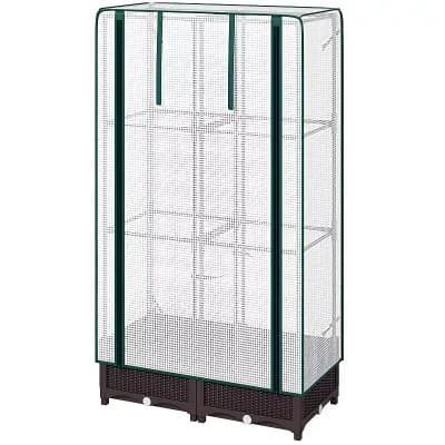 Raised Garden Bed Planter with Dual Trellis, Greenhouse Cover and Self Watering System