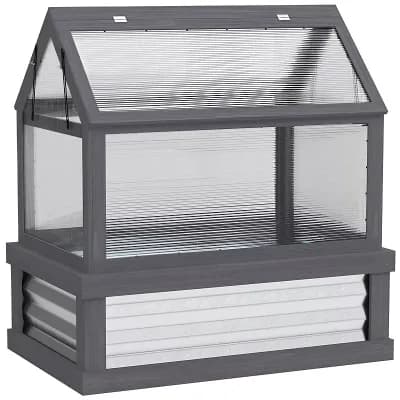 Raised Garden Bed with Cold Frame Greenhouse and Polycarbonate Panels for Patio Garden