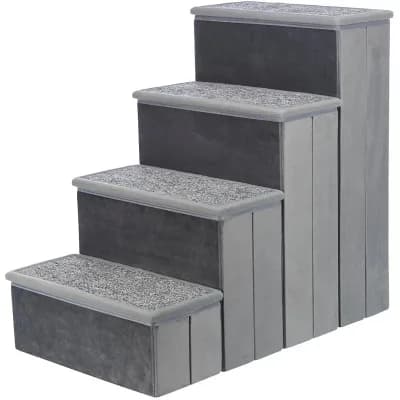 4-Step Foldable Velour Pet Stairs with Storage
