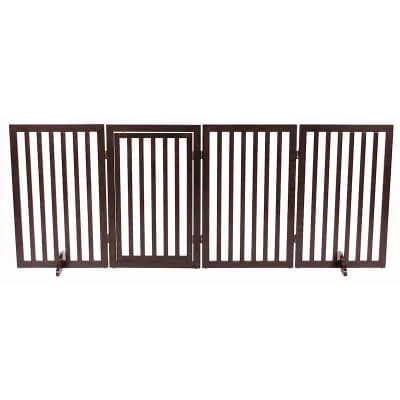 4-Panel Convertible Wooden 80" Freestanding Pet Gate - Pen with Pet Door