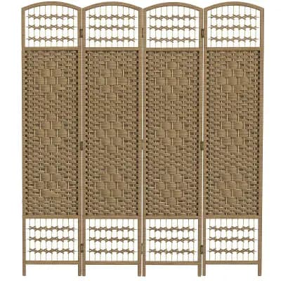 4 Panel Folding Room Divider Screen Freestanding Privacy Partition with Wood Frame