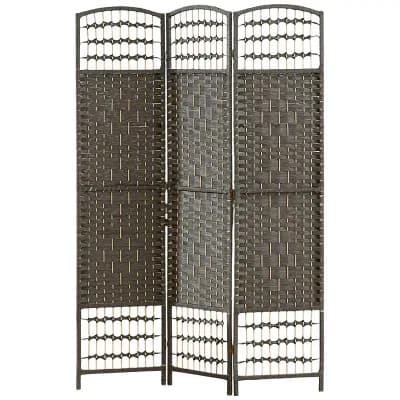 Four-Panel Folding Room Divider with Diamond Woven Paper Panels