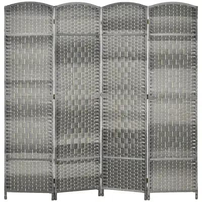 4-Panel Room Divider with Paulownia Wood Frame and Decorative Arched Top