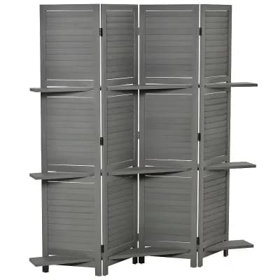 Folding Room Divider with Blinds Panels and 3 Storage Shelves for Apartments