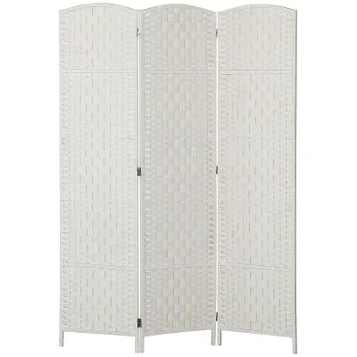 Folding Privacy Screen with Arched Wicker Panels, Lightweight 3-Panel Design