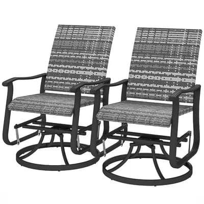 2 pc Rattan Glider Chairs with Adjustable Foot Pads and High Back