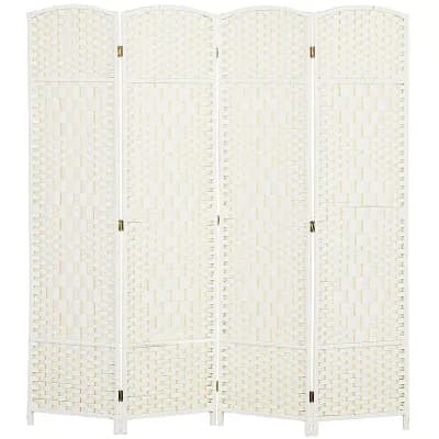 Four-Panel Folding Room Divider with Weave Pattern for Bedroom or Office