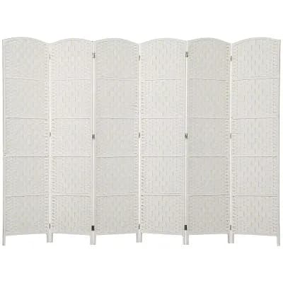 Folding 6-Panel Room Screen with Woven Panels for Living Room or Shared Spaces
