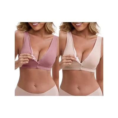 2 Packs Women's Front Close Wirefree Padded Nursing Bras Cross V-Neck Lift Up Soft Lingerie