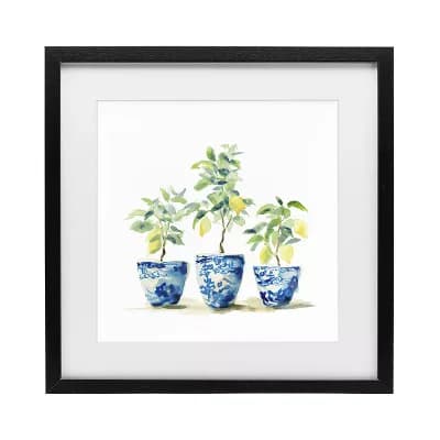 Stupell Home Decor Lemons In Blue Pots Framed Wall Art